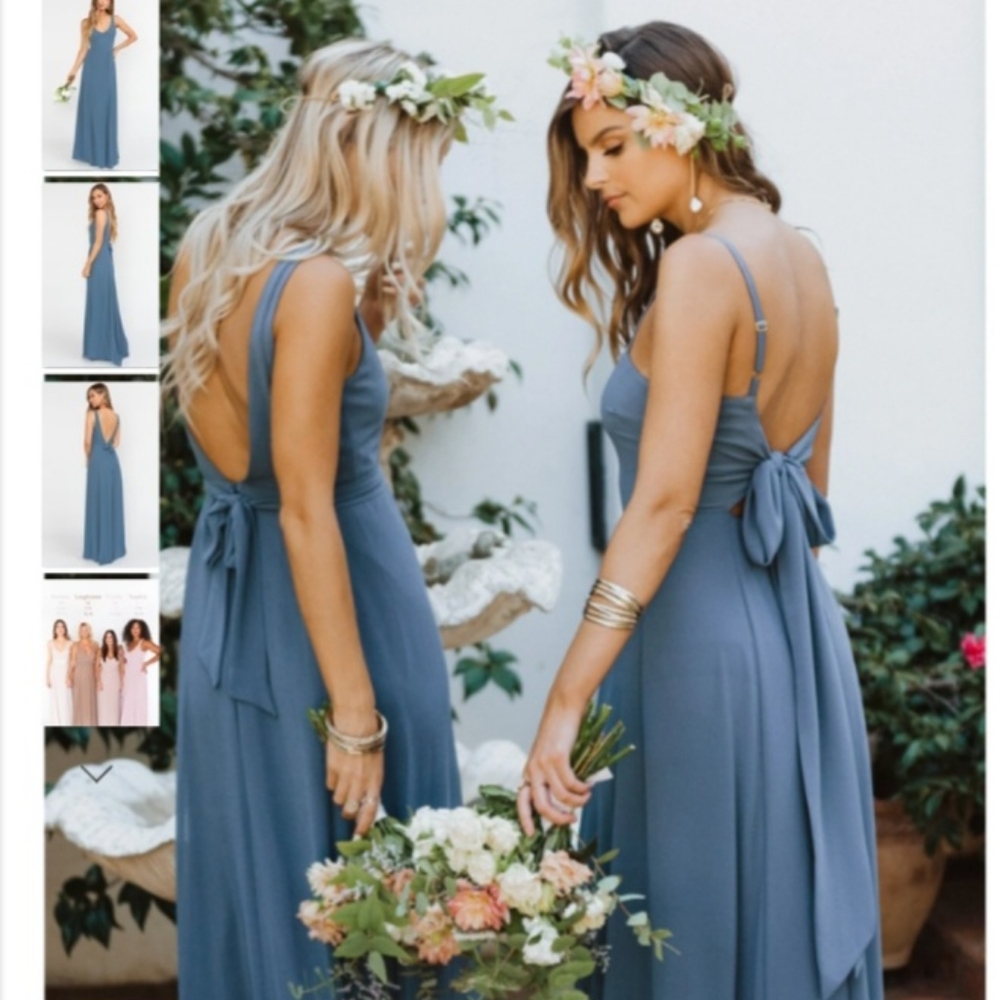 Show Me Your MuMu Jenn Maxi Dress in Slate Blue Chiffon - S - Picture 2 of 12